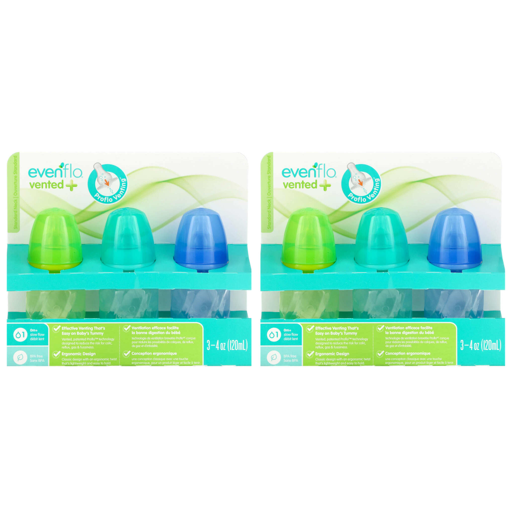 Evenflo Feeding, Тинт-флакон с вентиляцией и Twist из полипропилена, стандартный, для детей от 0 месяцев, с медленным потоком, 6 флаконов по 120 мл (4 унции)