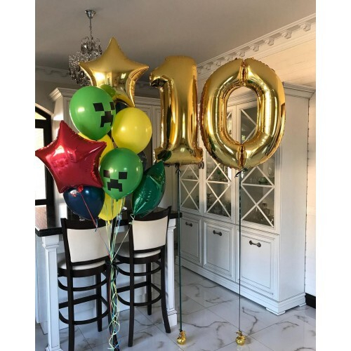 Букет шаров на 10 лет «Я победитель в Майнкрафт»