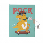 Записная книжка в футляре 21,0 см * 21,0 см , 7БЦ, Alingar, ламинация, ручка, замочек, 45 л., клетка, "Веселый дино", бирюзовый