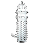 Прозрачная насадка на пенис 12,8см с шипами и стимулятором клитора Baile Sleeve BI-010045C