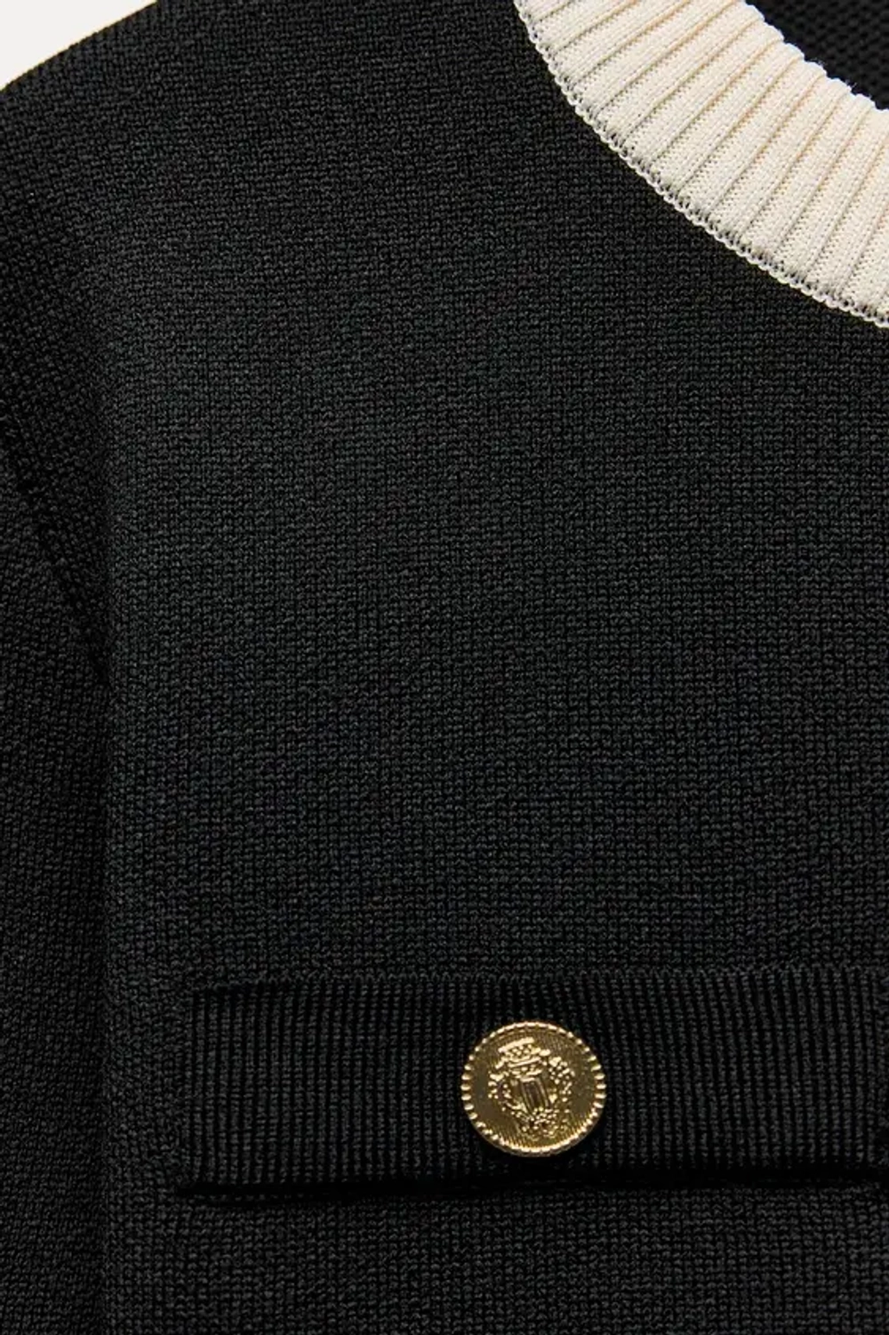 ZARA КАРДИГАН С ЗОЛОТИСТЫМИ ПУГОВИЦАМИ, ЧЕРНЫЙ/ЭКРЮ