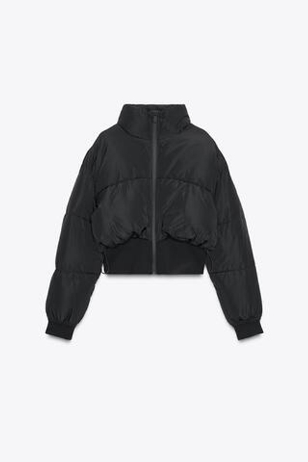 ZARA КОМБИНИРОВАННАЯ СТЕГАНАЯ УКОРОЧЕННАЯ КУРТКА, ЧЕРНЫЙ