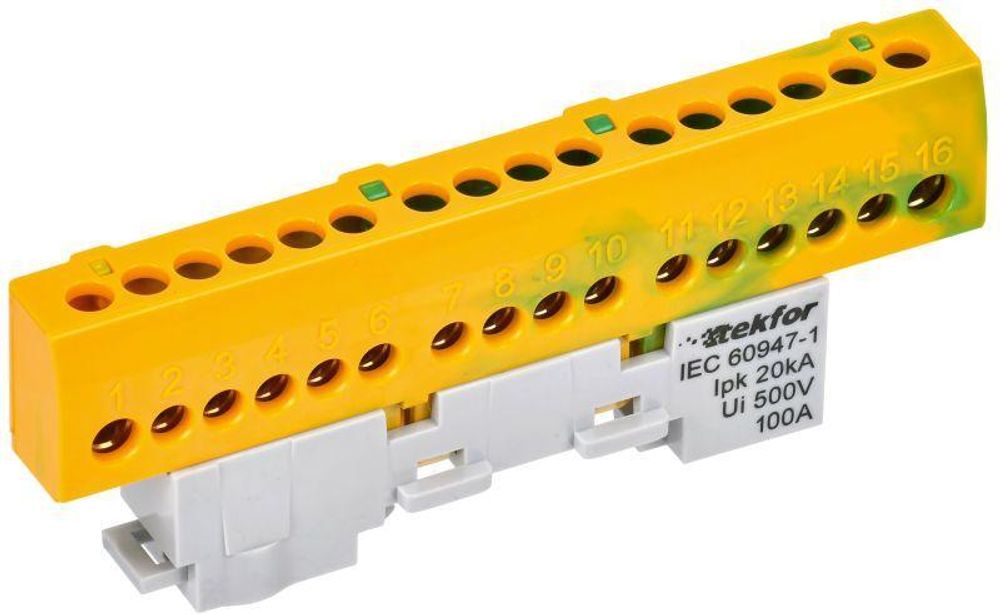 Шина PE &quot;земля&quot; изол. на универс. держ. 6х9-16-ЖЗ TEKFOR IEK TF-NN10-16-KL-K52
