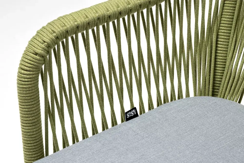 "Лион" стул плетеный из роупа, каркас из стали светло-серый (RAL7035) муар, роуп салатовый меланж круглый, ткань светло-серая