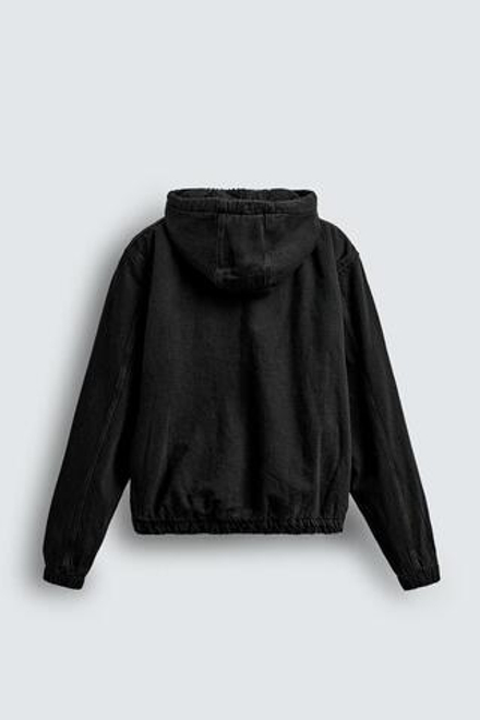 ZARA ДЖИНСОВАЯ КУРТКА С КАПЮШОНОМ И ОТДЕЛКОЙ ИЗ ИСКУССТВЕННОЙ ОВЧИНЫ, УГОЛЬНЫЙ