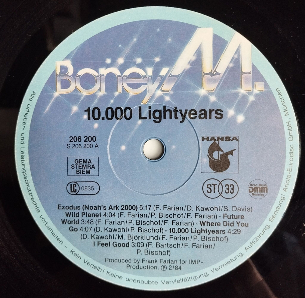 Винтажная виниловая пластинка LP Boney M Ten Thousand Lightyears (Germany 1984) (Poster)