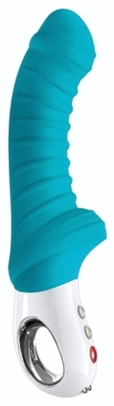Бирюзовый вибратор с рёбрышками Tiger - 22,3 см. (Цвет: бирюзовый)