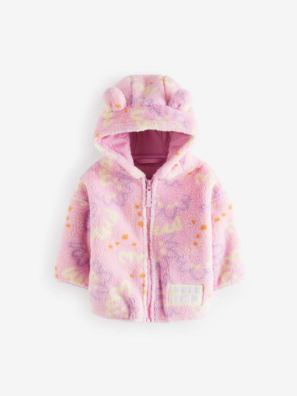 Куртка флисовая с капюшоном на молнии для девочки Next 921-411, Розовый