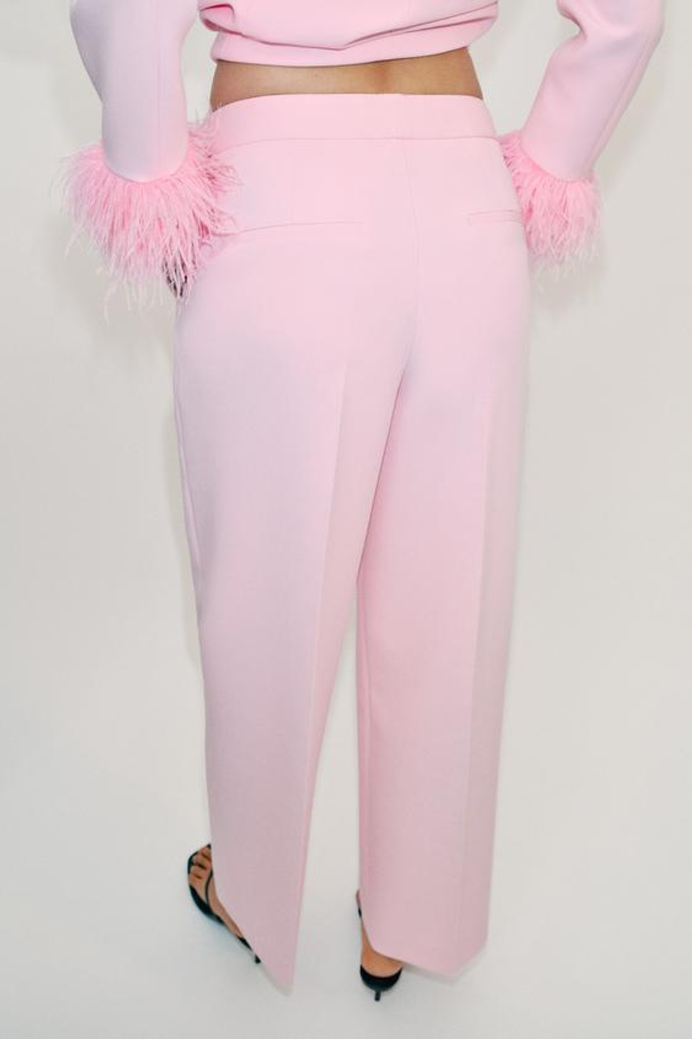 ZARA БРЮКИ ПРЯМОГО КРОЯ С НИЗКОЙ ПОСАДКОЙ, РОЗОВЫЙ