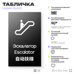 Табличка Эскалатор, на дверь и стену, информационная и мультиязычная (русский, английский, китайский), серия GLOBAL, 25х15 см, Айдентика Технолоджи
