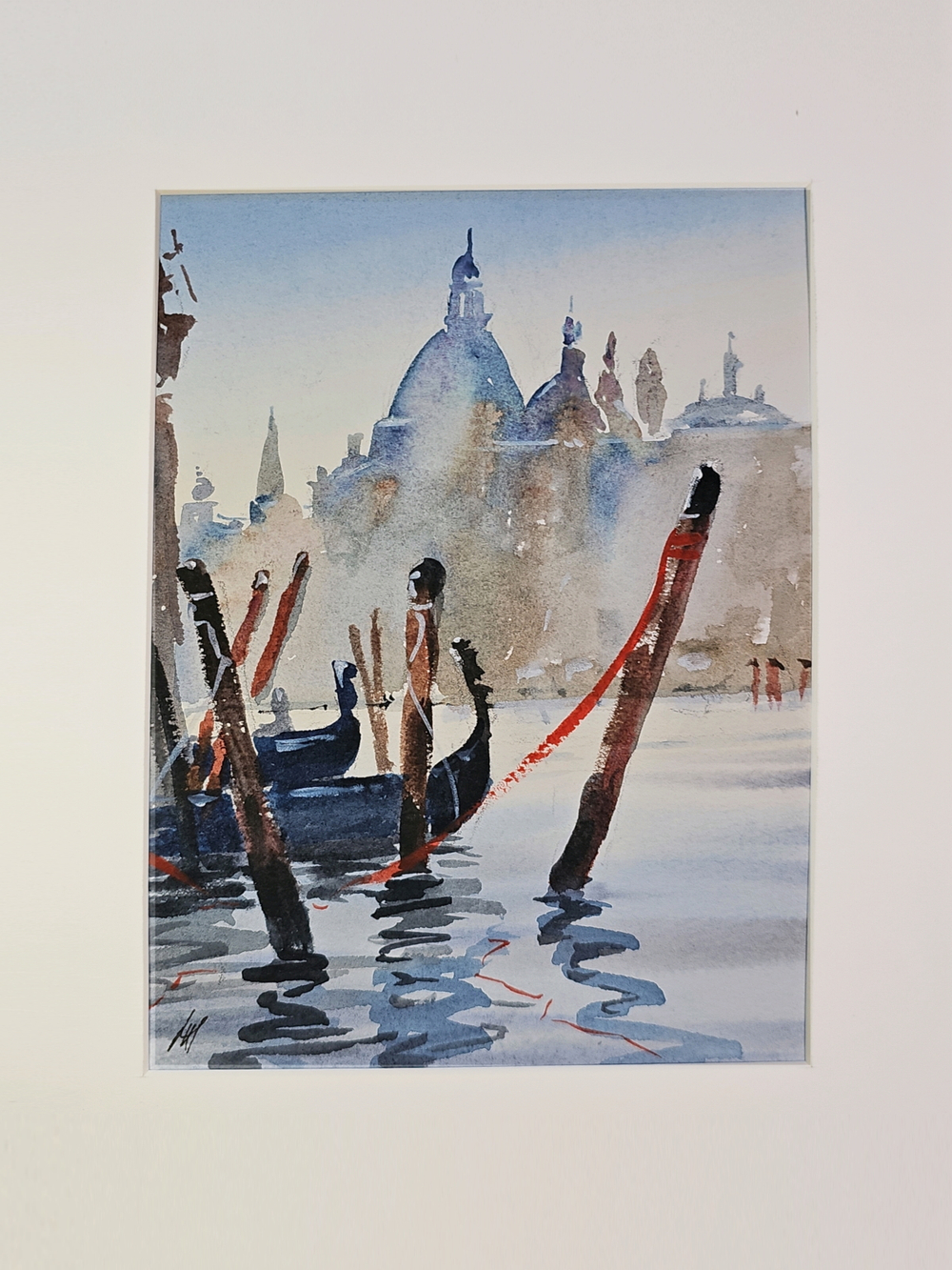 Картина авторская акварельная в паспарту 21х30 см на стену для интерьера "Венецианская романтика"