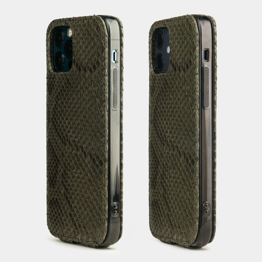 Чехол для iPhone 12/12Pro из кожи питона зеленого цвета