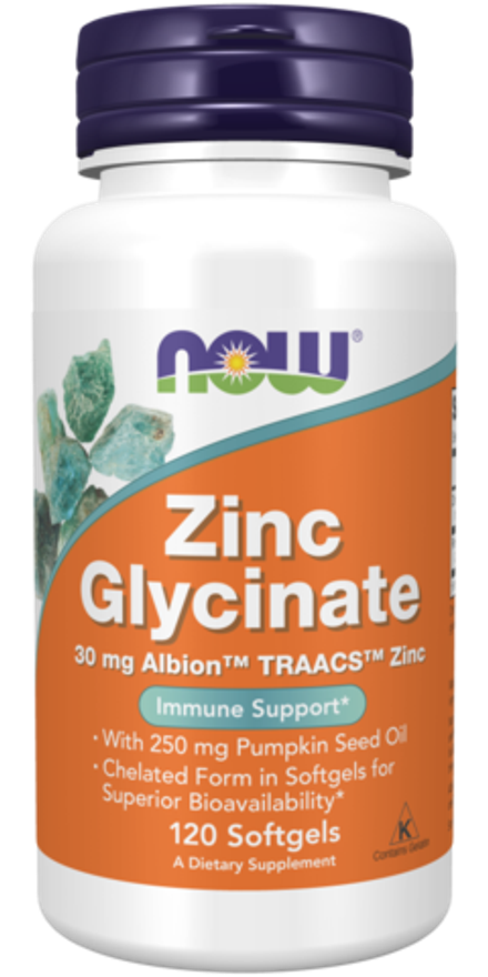 NOW Foods, Глицинат цинка, Zinc Glycinate 30 mg, 120 капсул