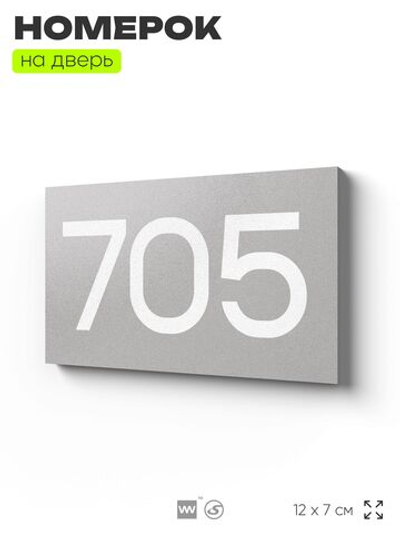 Номер на дверь 705, табличка на дверь для офиса, квартиры, кабинета, аудитории, склада, серая 120х70 мм, Айдентика Технолоджи