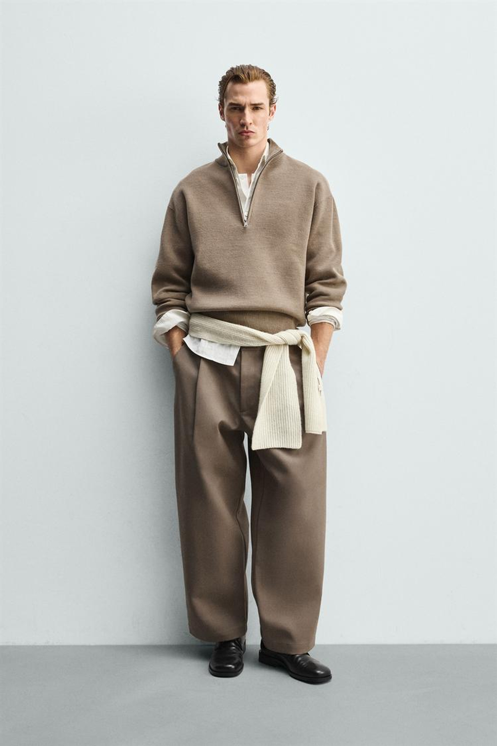 ZARA СВИТЕР С ЗАСТЕЖКОЙ-МОЛНИЕЙ НА ВОРОТНИКЕ, БЕЖЕВЫЙ