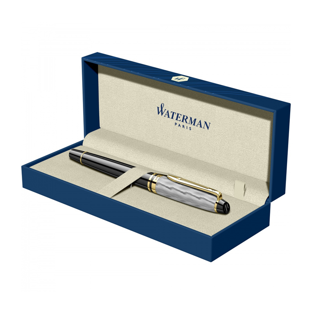 Перьевая ручка Waterman Reflections of Paris Expert DeLuxe Black GT, перо M, чернила: blue в подарочной коробке