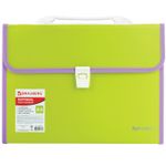 Папка-портфель пластиковая BRAUBERG "JOY", А4 (330х245х35 мм), 13 отделений, с окантовкой, салатовая, 227974