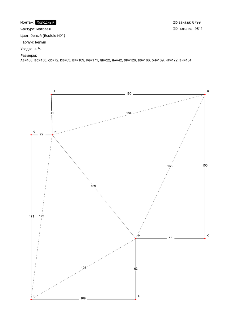 Матовый натяжной потолок 3.3 м2