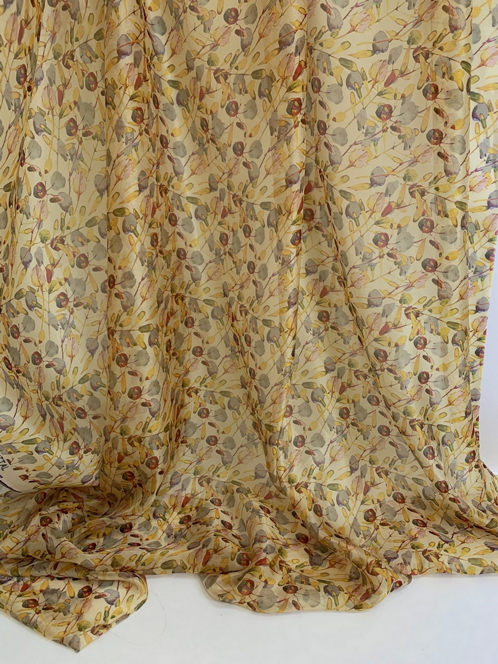 Шифон принт, silk, листья желтые/зеленые на светло-желтом RH D7C3