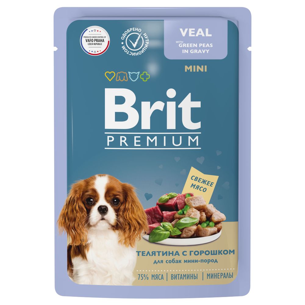 Brit Premium Пауч для взрослых собак мини пород телятина с зеленым горошком в соусе 85 г