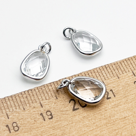 Подвеска Капля, цвет серебро (родий) + прозрачный, размер 13*8,5 мм, цена за 1 шт
