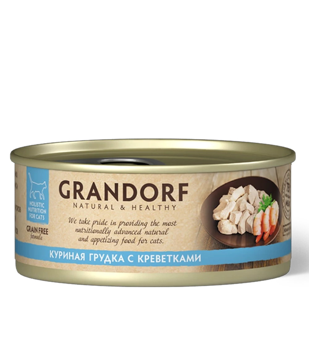 Grandorf консервы для кошек (беззерновой) Куриная грудка с креветками 70гр.
