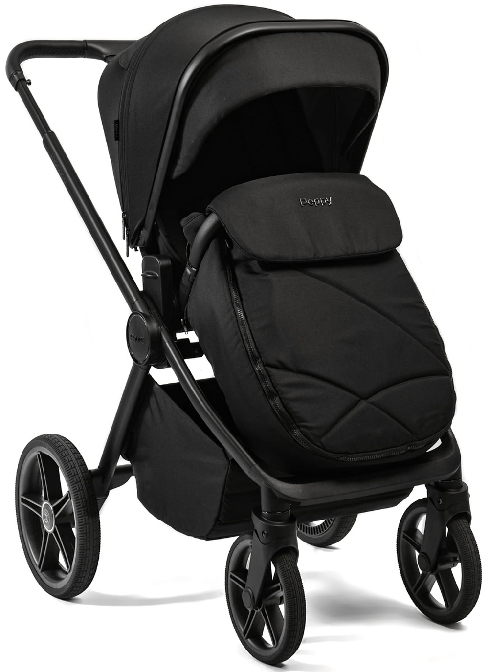 Детская коляска Peppy Monaco 3 в 1 с автокреслом Verona Black Black (черный), рама черная матовая