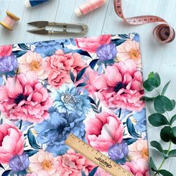 Ткань премиум таффета пионы в вихре