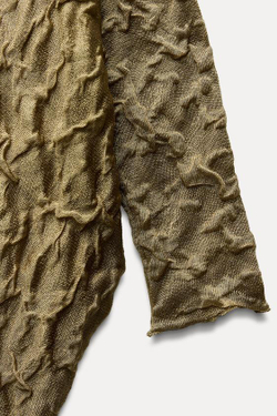 ZARA ТРИКОТАЖНЫЙ ТОП АСИММЕТРИЧНОГО КРОЯ, ЗОЛОТИСТЫЙ