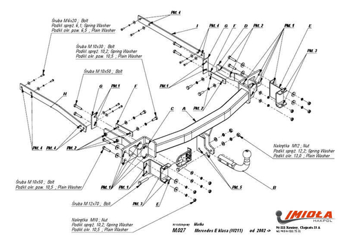 Фаркоп IMIOLA M.027 Mercedes E-Class седан 2002-2009(паспорт и сертификат в комплекте)(без электрики)