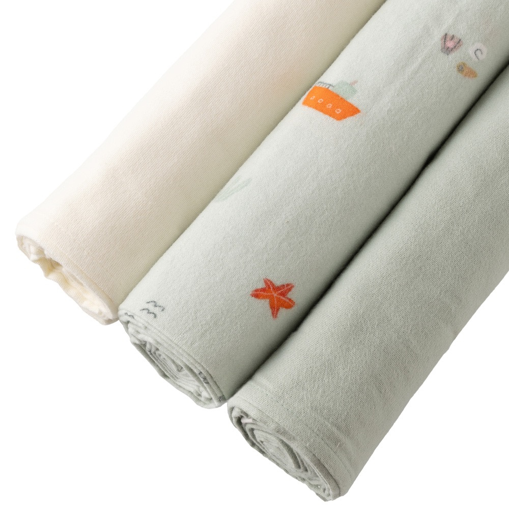 Пелёнки фланелевые BUBA KIDS, 3 шт., Тихий океан/Речная вода/Сливочный, 95х115