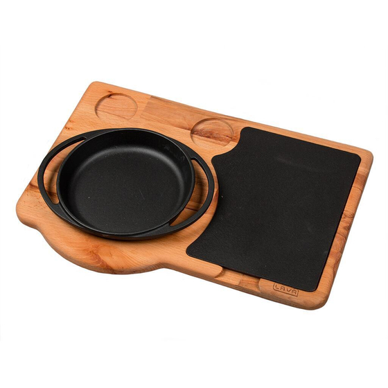 Сковорода для подачи на дерев. подст. 16 см круглая чугун 2 ручки + вставка LAVA