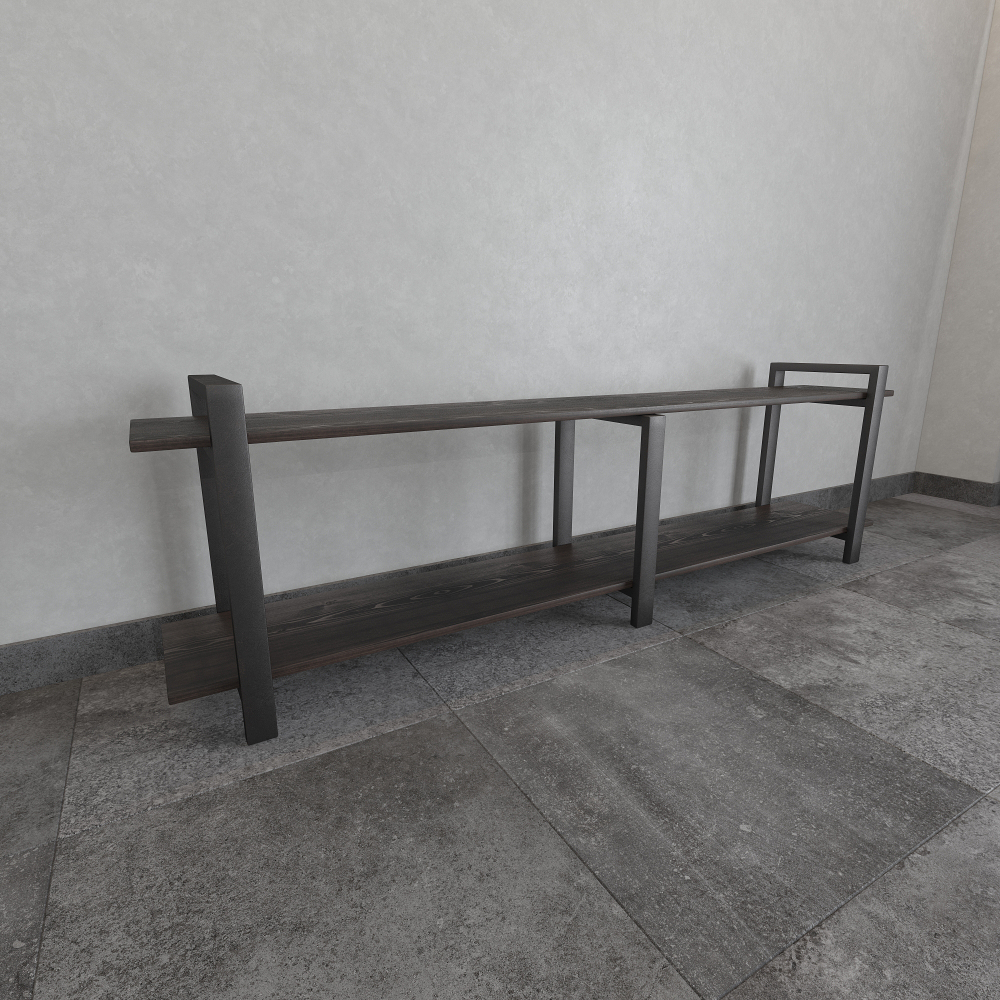 Тумба под телевизор напольная в стиле лофт из массива сосны и стали 150–200 см • Доставка по Москве, СПб и городам России