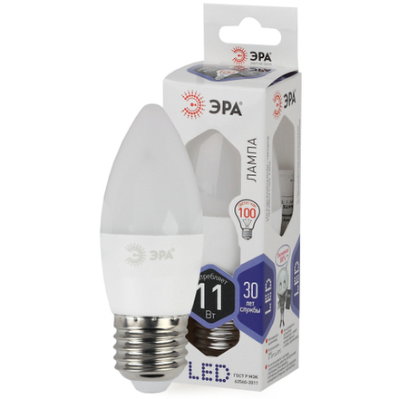 Лампочка светодиодная ЭРА STD LED B35-11W-860-E27 E27 / Е27 11Вт свеча холодный дневной свет