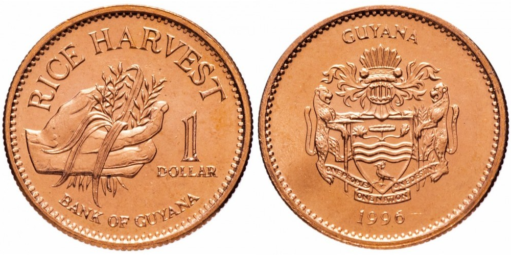 Гайана 1 доллар, 1996 - 2015 Рис XF