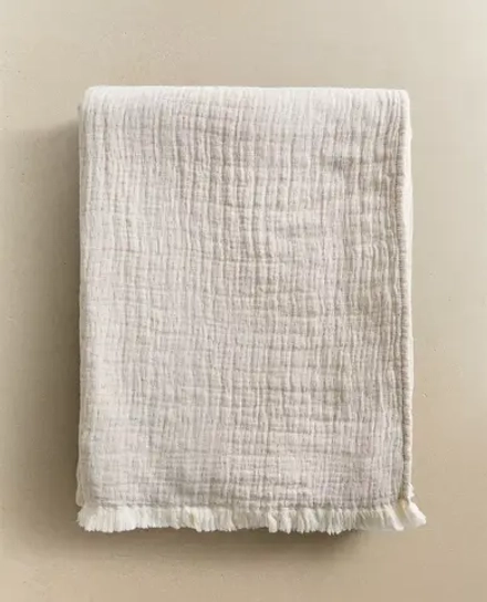 ZARA HOME ОДНОТОННЫЙ ПЛЕД ИЗ ХЛОПКА, БЕЖЕВЫЙ