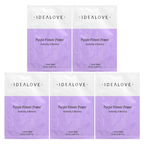 Idealove, Purple Flower Power, 5 тканевых косметических масок, 25 мл (0,85 жидк. унции) каждая