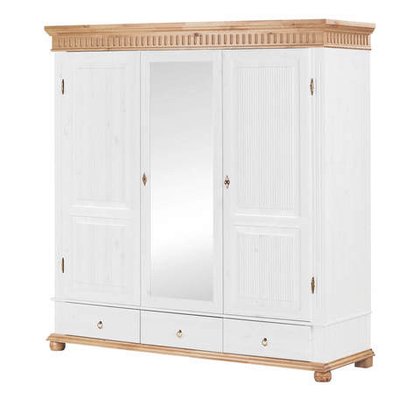 Шкаф для одежды, 195x218x62, Хельсинки 3SPGTM, трехдверный, распашной, белый воск/антик