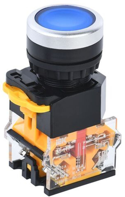 Кнопка управления D8-11T d=22мм 1з+1р с фиксацией синяя IEK