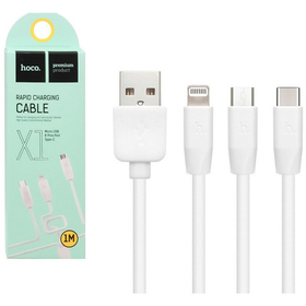 Кабель USB - 3 в 1 для [iPhone + MicroUSB + Type-C] Hoco X1 Белый