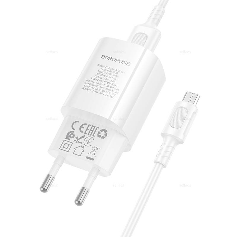 Зарядное устройство на Micro QC3.0 Borofone BA102A (white)