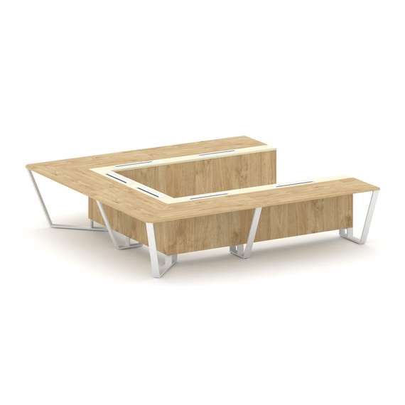 Steel Meet Стол переговорный П-образный KMK-PR.B.SP-11P Тиквуд Светлый/Ваниль Глянец/Металл Белый 32