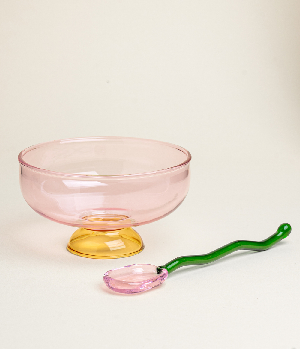 Пиала десертная из цветного стекла с ложечкой Розовая