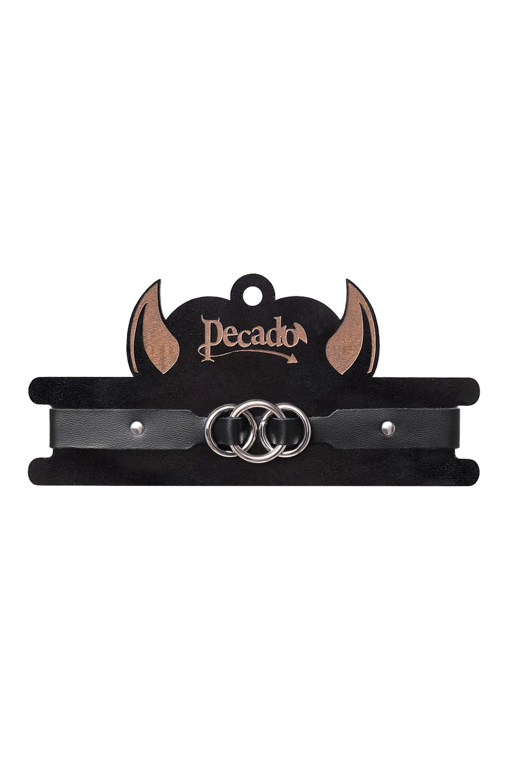 Черный кожаный ошейник со связанными кольцами (Цвет: черный)