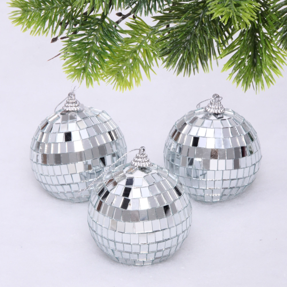 Новогодние шары 8 см (набор 3 шт) «Shining Disco», Серебро