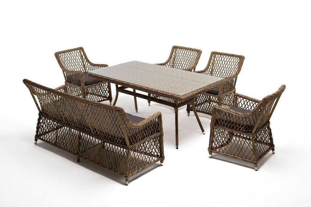 "Катания" обеденная группа плетеная на 6 персон, цвет соломенный