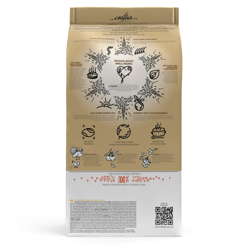 Сухой корм CRAFTIA NATURA для щенков миниатюрных и мелких пород из курицы и индейки 2 кг