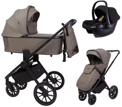 Детская коляска Peppy Monaco 3 в 1 с автокреслом Rise Sandstone (песочный), рама черная
