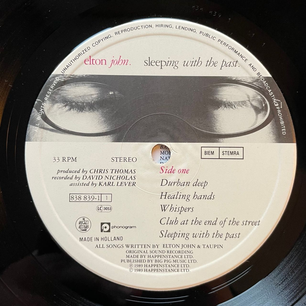 Винтажная виниловая пластинка LP Elton John Sleeping With The Past (Нидерланды 1989)