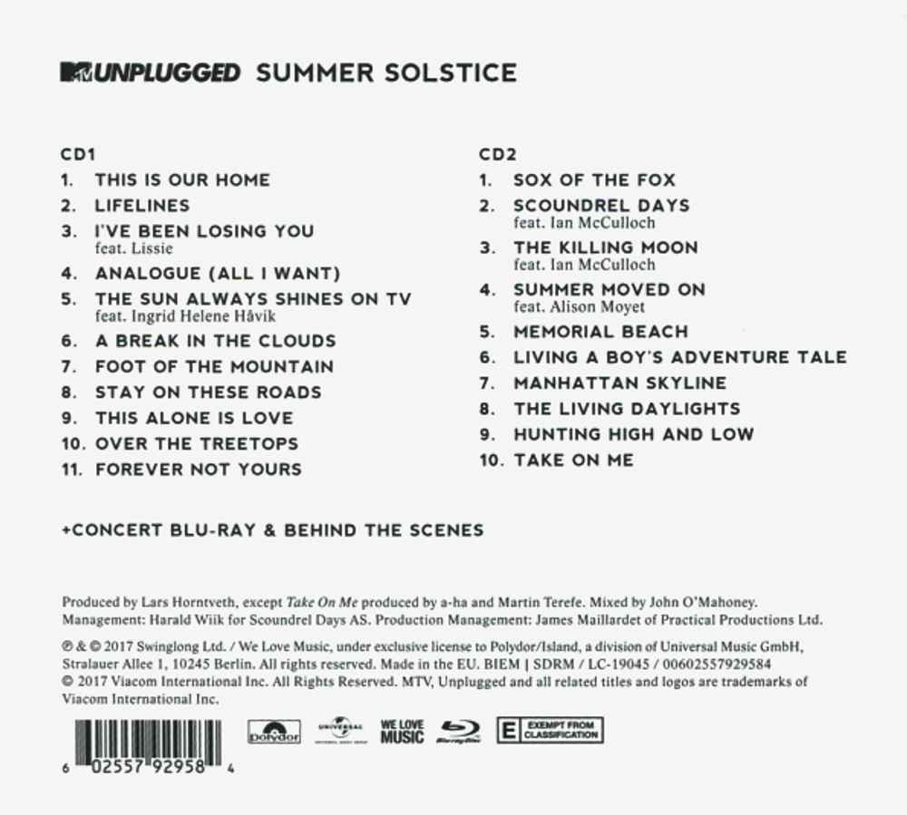 a-ha / MTV Unplugged - Summer Solstice (2CD+Blu-ray)